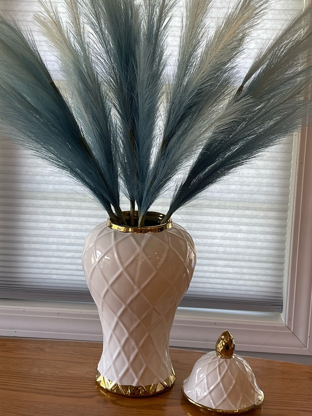 NEW Cream Ceramic Decorative Lidded Vase with Gold Accents🌼